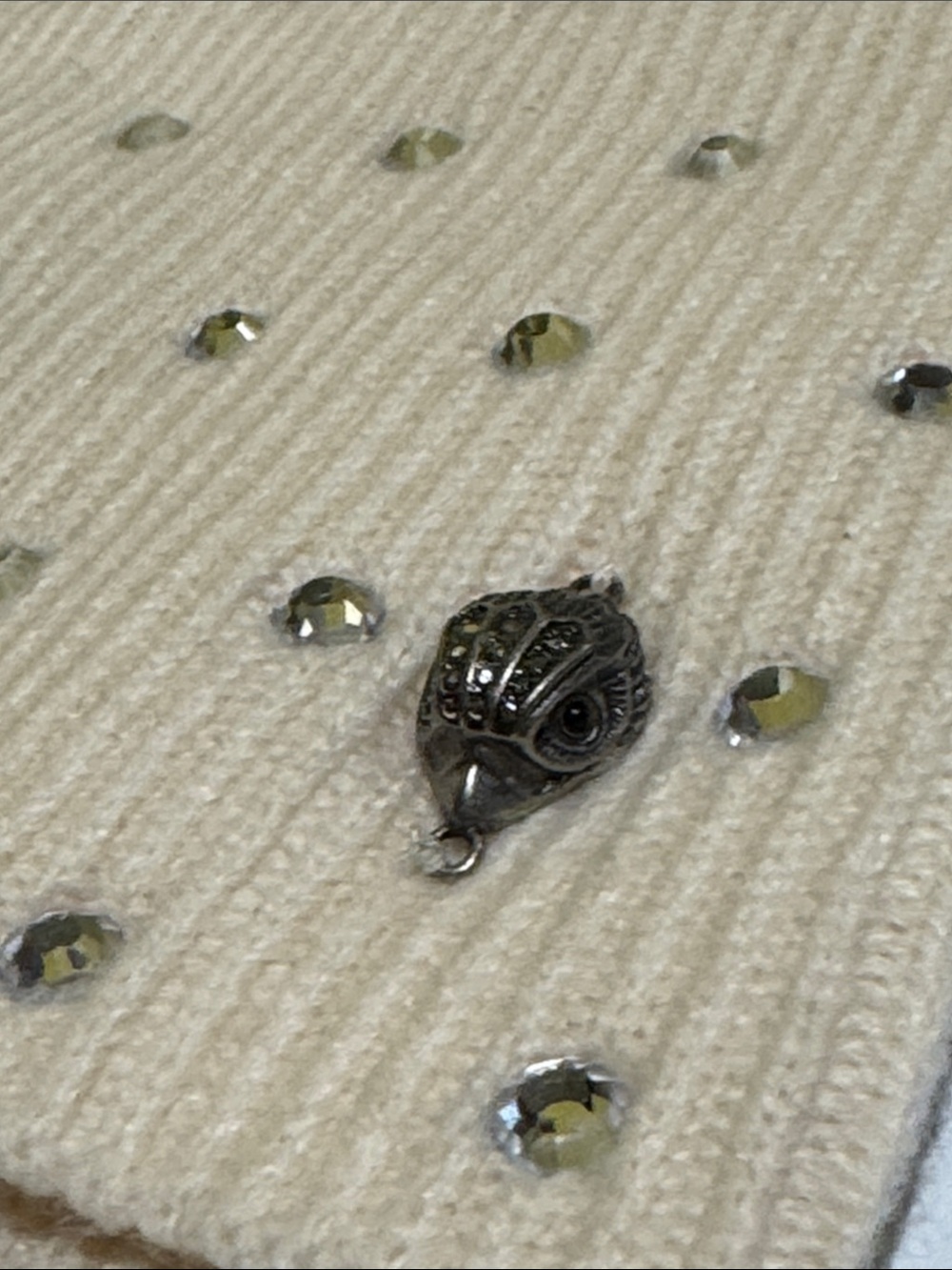 Kurt Geiger Cream Knit Beanie with Silver Studs - Picture 2 of 4
